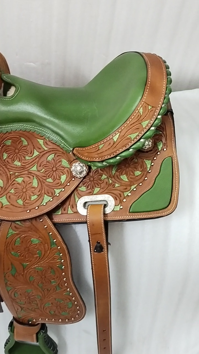 Selle Western Cuir Vert Premium - Toutes Tailles De 10 à 18.5 Pouces - Fabriquée Inde