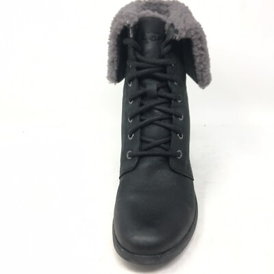 UGG Australia 黒 ブーツ UGG Australia Black Zea Shearling Wedge Lace Up Ankle Boots