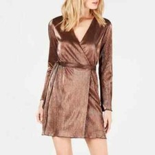 Leyden Dress Woman XL Naomi Bronze Mini Wrap Long Sleeeves