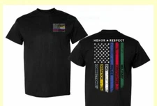 Honor 'Honor & Respect' Flag , First Responders 100% heavy cotton Black Tees