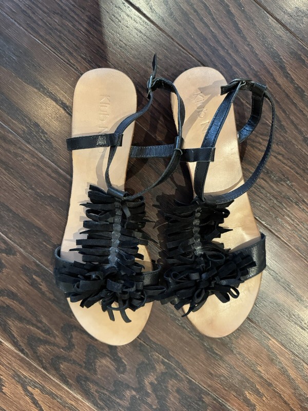 Women's Klub Nico Black Sandals Flats SIZE 9 String Suede Adjustable Open Toe