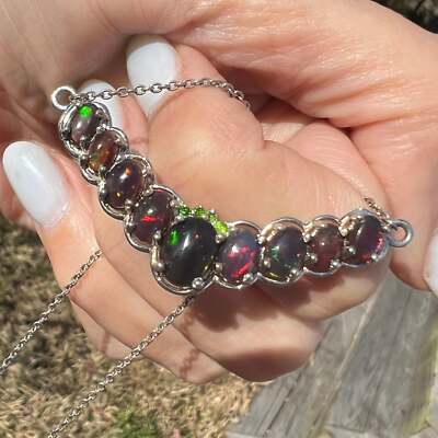 Ethiopian Welo Jelly Black Opal Graduated 925 Pendant Necklace *Video*