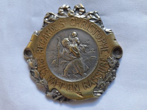 Französische Bronzetafel des Heiligen Christophorus. Tairac Graveur. Reise, Oldtimer - Bild 2 von 4