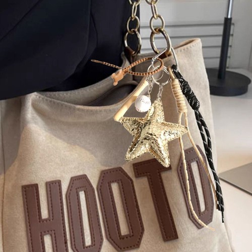 Soldes Sac en corde tissé en cuir PU pendentif grande étoile baseball porte-clés petits cadeaux