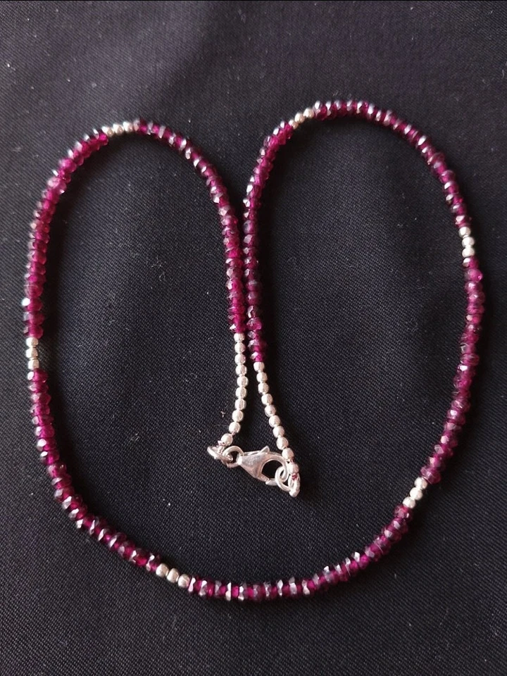 A++ Collares rellenos de plata con cuentas de piedras preciosas facetadas granate genuino 18"" Foto 2 de 4