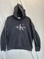 Calvin Klein Jeans Mens Pullover Hoodie Size L Black CK Monogram Logo Cotton