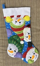 Completed Design Works 18' Felt PEEK A BOO SNOWMEN Christmas Stocking NEW