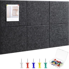 Large Cork Board 36" x 24", 6 Pack Felt Wall Tiles with 30 Pcs Pushpins,Bulletin