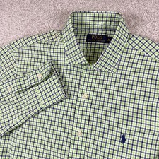 Polo Ralph Lauren Button Down Mens M Green Blue Gingham Check Long Sleeve Shirt