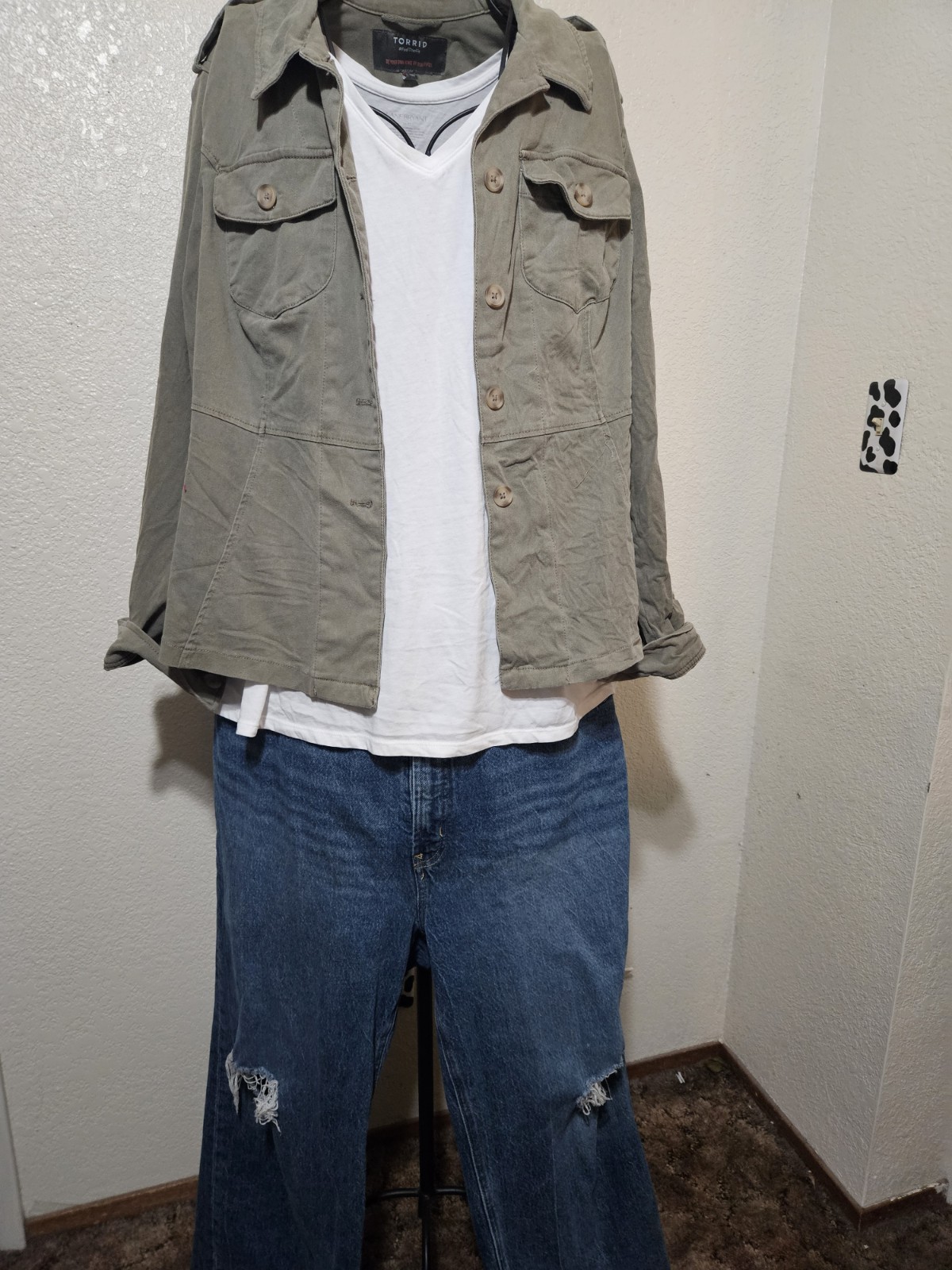 Torrid Olive Button Front Utility Jacket Collared… - image 1