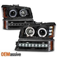 Fits 2003-2006 Chevy Silverado Black Led Halo Head Lights Drl Signal Lights