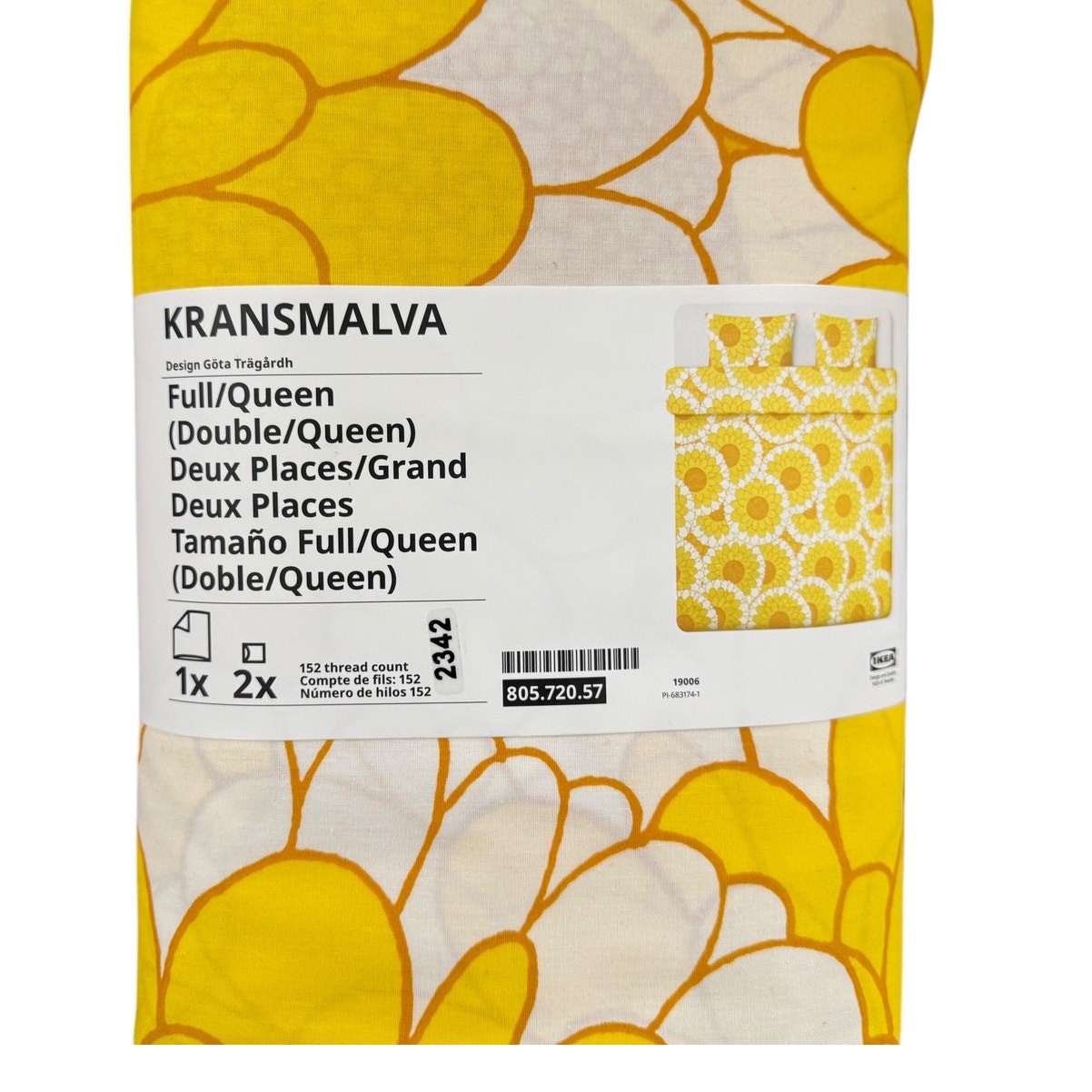 IKEA KRANSMALVA Yellow & White Floral Full/Queen Duvet Cover & Pillowcases