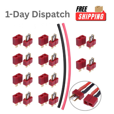 Hobbypark 10 Pairs T Plug Connectors Male Female Deans Style with Tubing