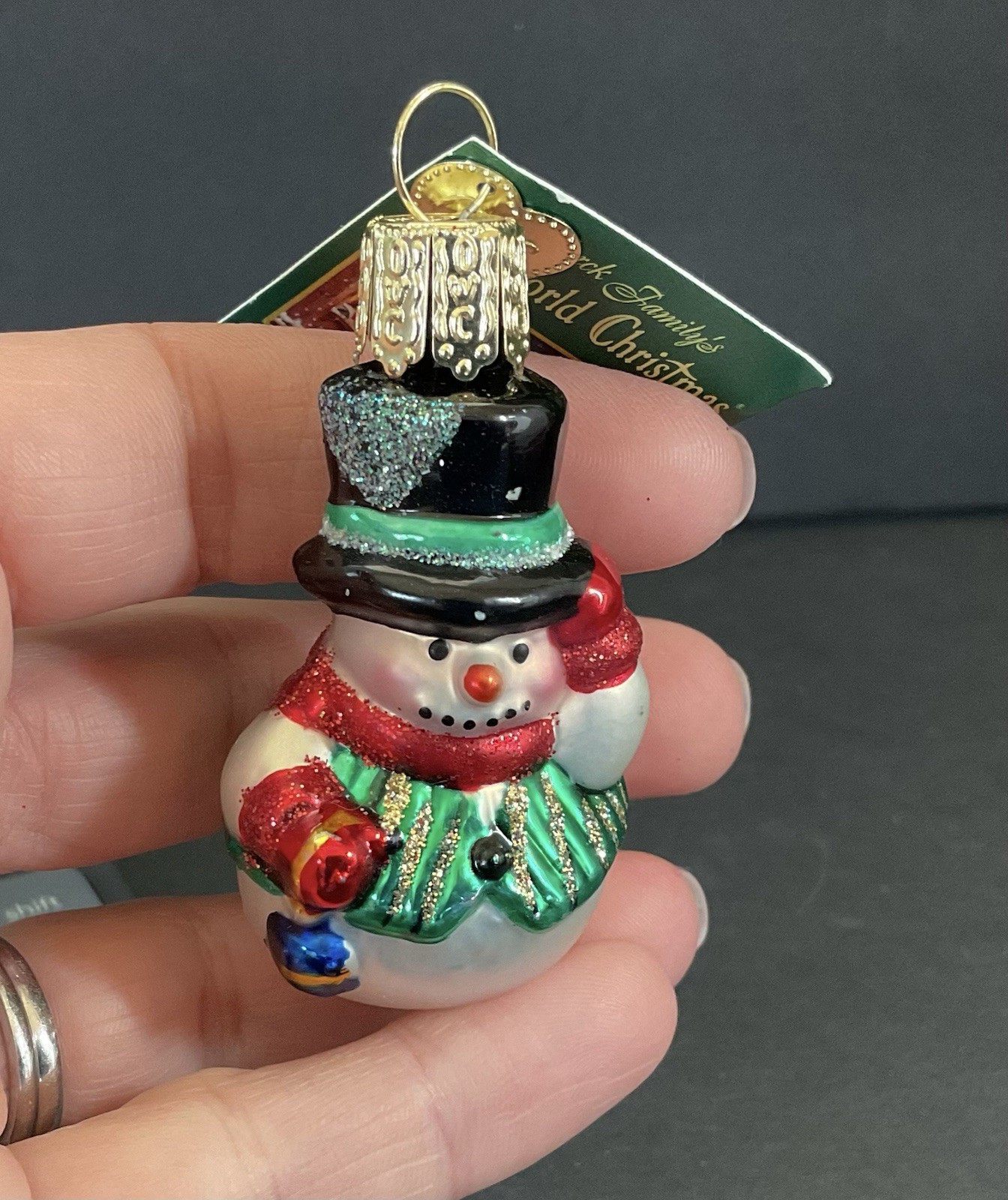 Old World Christmas OWC Glass Little Snowman Top Hat Ornament Glitter Mini