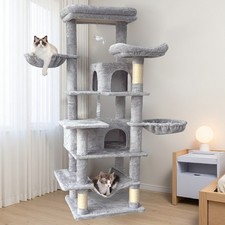 68in Tall Multi-Level Green Cat Tree with Hammocks, Hanging Basket, Cat Cave, Re