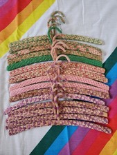Lot of 13 Vintage Handmade Crochet Wooden Clothing Hangers Multicolor Pink Green