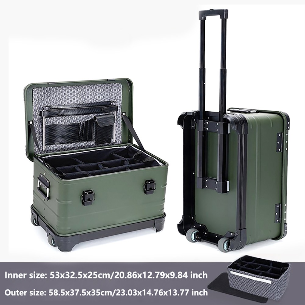 Bory 23 inch Large Aluminum Trolley Camera Case Travel Storage Box with Pockets