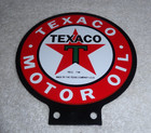 VINTAGE TEXACO MOTOR OIL 5.5" PORCELAIN METAL LUBESTER GASOLINE SIGN! PUMP PLATE