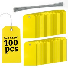 Plastic Hang Shipping Tags WWire Yellow 100Pc for Labeling Waterproof Blank Tag