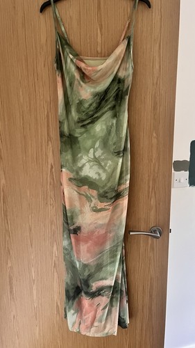 Mesh Abstract Print Maxi Cowl Neck Dress Size 12 Womens Party Dress