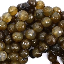 12mm faceted brown agate round beads 14" strand
