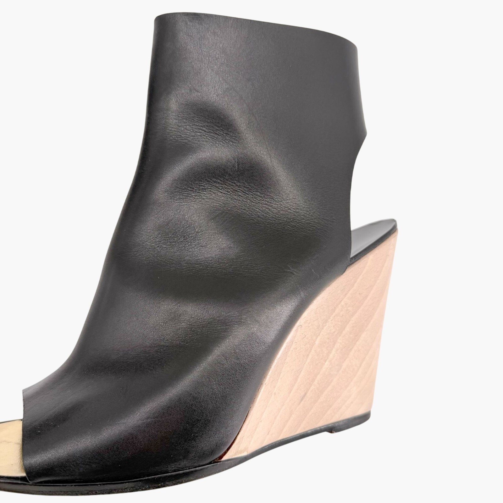 Chanel Black Leather Peep Toe CC Wedge Heel Ankle Booties Shoes Size 39 US 8–8.5 thumbnail 9