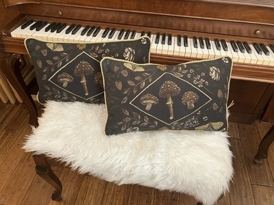 NWT Pair 2 Mushroom Throw Pillows Botanical Moth Moody Velvet Dark Academia Boho