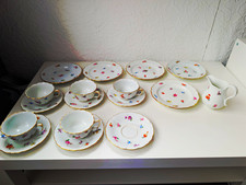 Porzellan Kaffeeservice wei&szlig; Blumenmuster Goldrand Set mit Stempelmarke Meissen