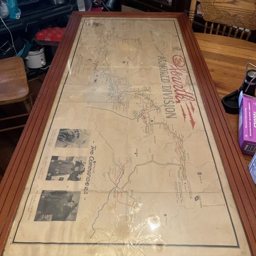 WWII Map 4th Armored Division D-Day Invasion to Bastogne 1945 Original framed