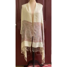 Cashmere Jacquard Scarf Wrap Cream Purple Paisley Floral Pashmina Jerusalem 