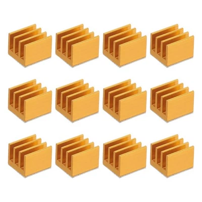 12x Kühlkörper 7x7x6mm Alu mit therm. blauem Aufkleber gold - Bild 1 von 4
