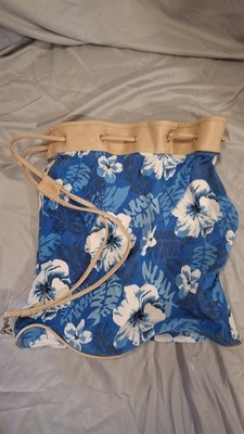 Sand N Sun Womens Beach Bag Blue White Floral Patterned Drawstring Bag Beach OBO