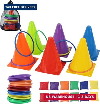 42 pcs 3-in-1 Carnival Games Set Plastic Colorful Cones Ring Toss Combo Set Outd