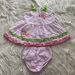 Emily Rose Infant Girl Pink Gingham Butterfly Dress Set Bloomers Size 18 Months