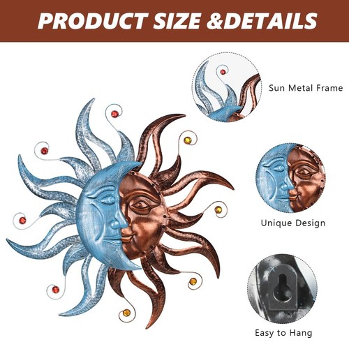 Metal Sun and Moon Wall Decor, 27.6" Large Outdoor Wall Art for Living Room B... - Picture 4 of 8