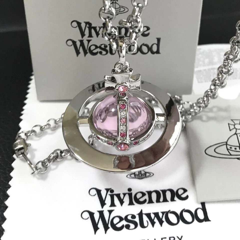 Vivienne Westwood Pequeño Orbe Collar Colgante Plata Rosa 4,5 cm con Cordón Foto 4 de 4