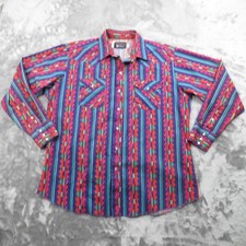 Vintage Panhandle Slim Shirt Mens 17.5x36 Aztec Western Pearl Snap USA 90s