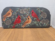 Hand Painted Slate Of Cardinals In Pine Tree