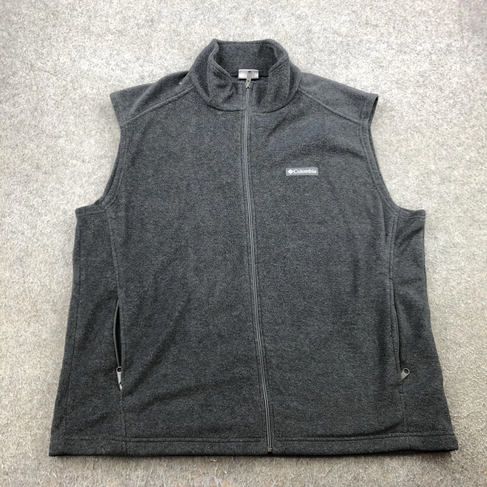 Columbia Vest Mens XL Gray Fleece Full Zip Stand Collar Pockets Outdoor Hiking