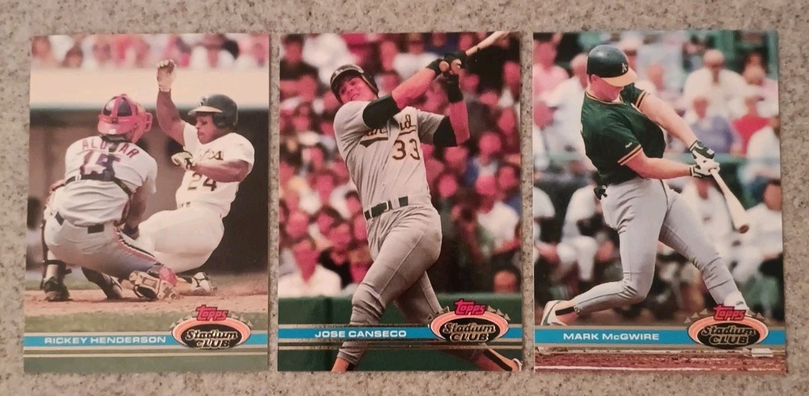 1991 Stadium Club #120 Rickey Henderson, #155 Jose Canseco & #399 Mark McGwire