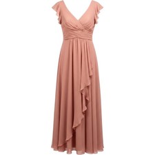 Azazie Omari Bridesmaid Dress NWT Champagne Rose Pink Chiffon Maxi Plus Size 26