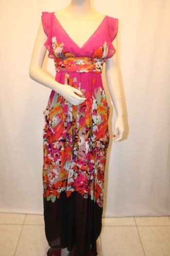 NEW BCBGMAXAZRIA SILK V-NECK PRINTED LONG GOWN QJI6H686/L107 NEW BCBGMAXAZRIA SILK V-NECK PRINTED LONG GOWN QJI6H686/L107