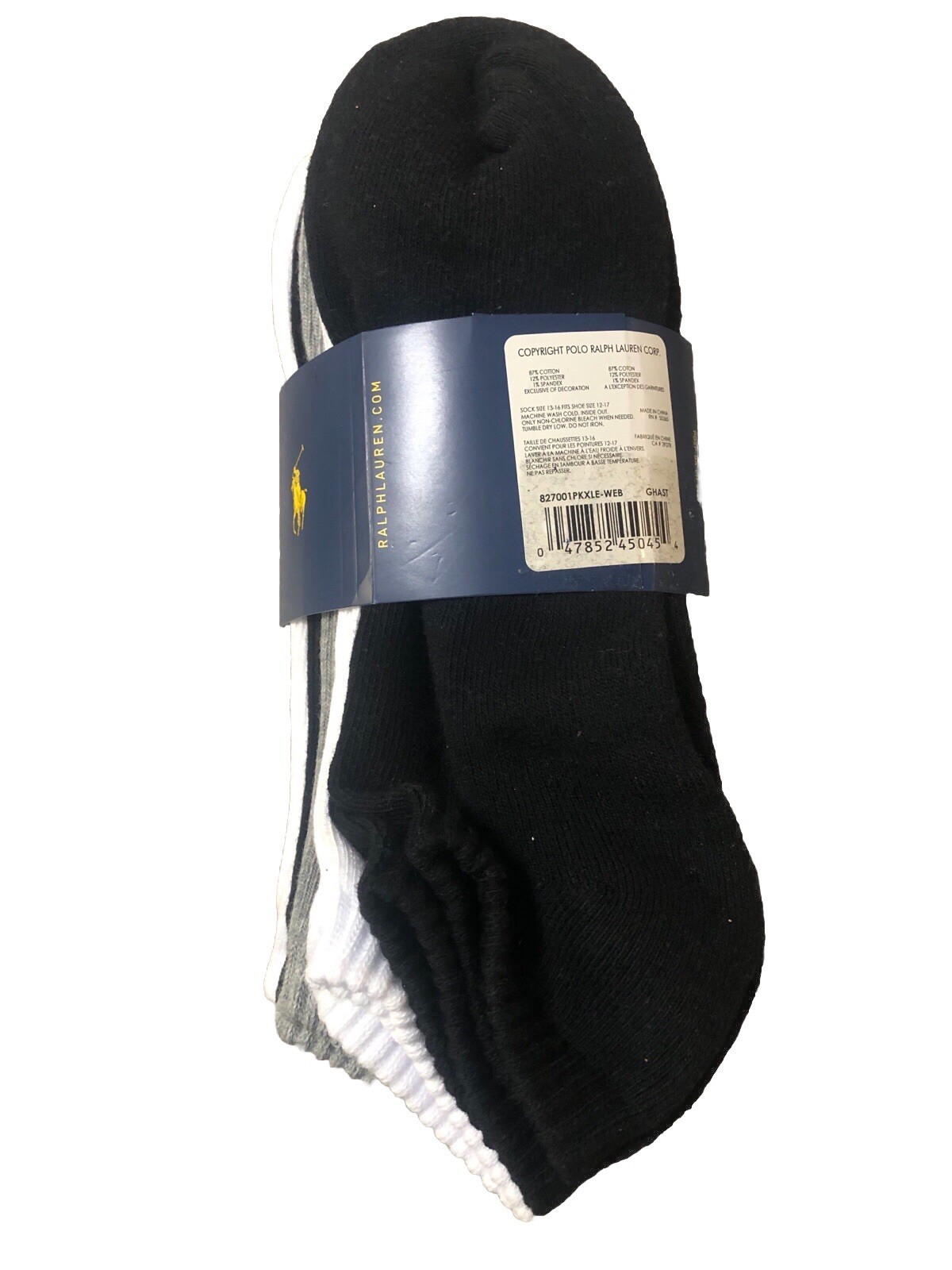 PONY Calze polo Ralph Lauren 6 paia 10 13 taglia grigio bianco nero XL