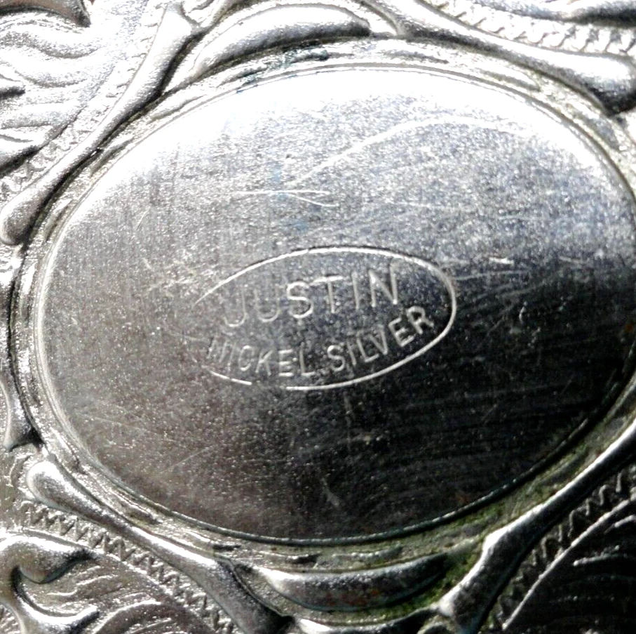 Ковбойские сапоги с пряжкой на ремне никелевые серебристые с цветочным узором винтажные Justin .SHY627 - Изображение 4 из 4