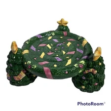 Vintage Christmas Pillar Candle Holder Holly Berries Christmas Tree 4" DAMAGED