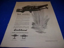 1943 LOCKHEED HUDSON BOMBER "SUB SMASHER.."..1-PAGE SALES AD (656JJ)