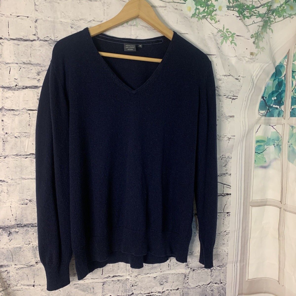 Adagio Pullover Seide Cashmere Sweater Men's? SZ 48 Navy Blue Stretch - Main Image