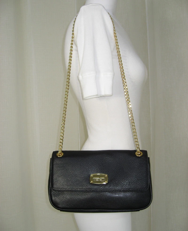 Michael Kors Jet Set Black Leather Small Shoulder Bag with Gold