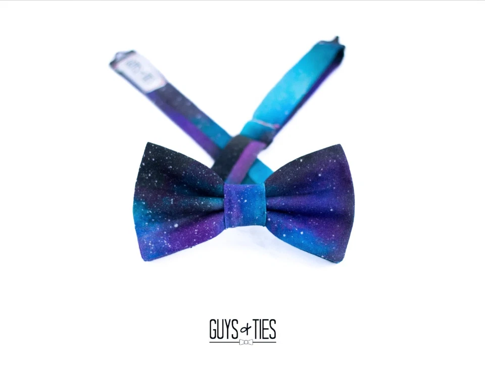 Pajarita hecha a mano galaxia pre atada hombres adultos azul púrpura nerd geek científico regalo Foto 3 de 4