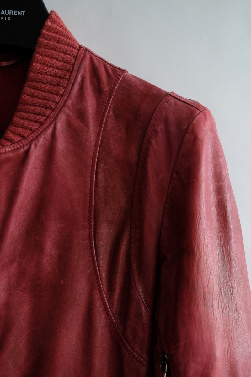 Balmain Red Leather Jacket Christophe Decarnin Teddy Bomber Biker